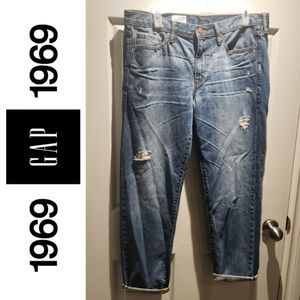 Gap 1969 Blue Distressed Boyfriend Denim Jeans Size 30